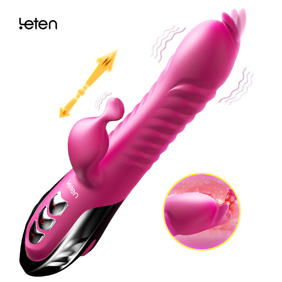 Leten 4IN1 Automatic Thrusting Heating Tongue Licking Soft Impact Vibrator Weadultshop
