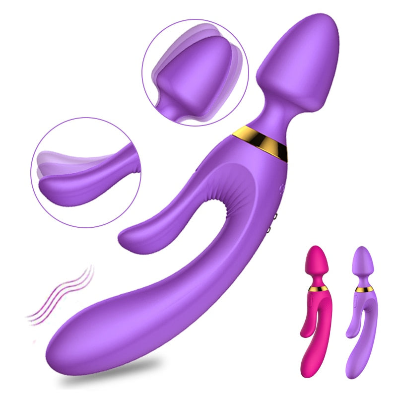 Three Heads Vibration Heating USB Rechargeable Massage Vibrator Weadultshop