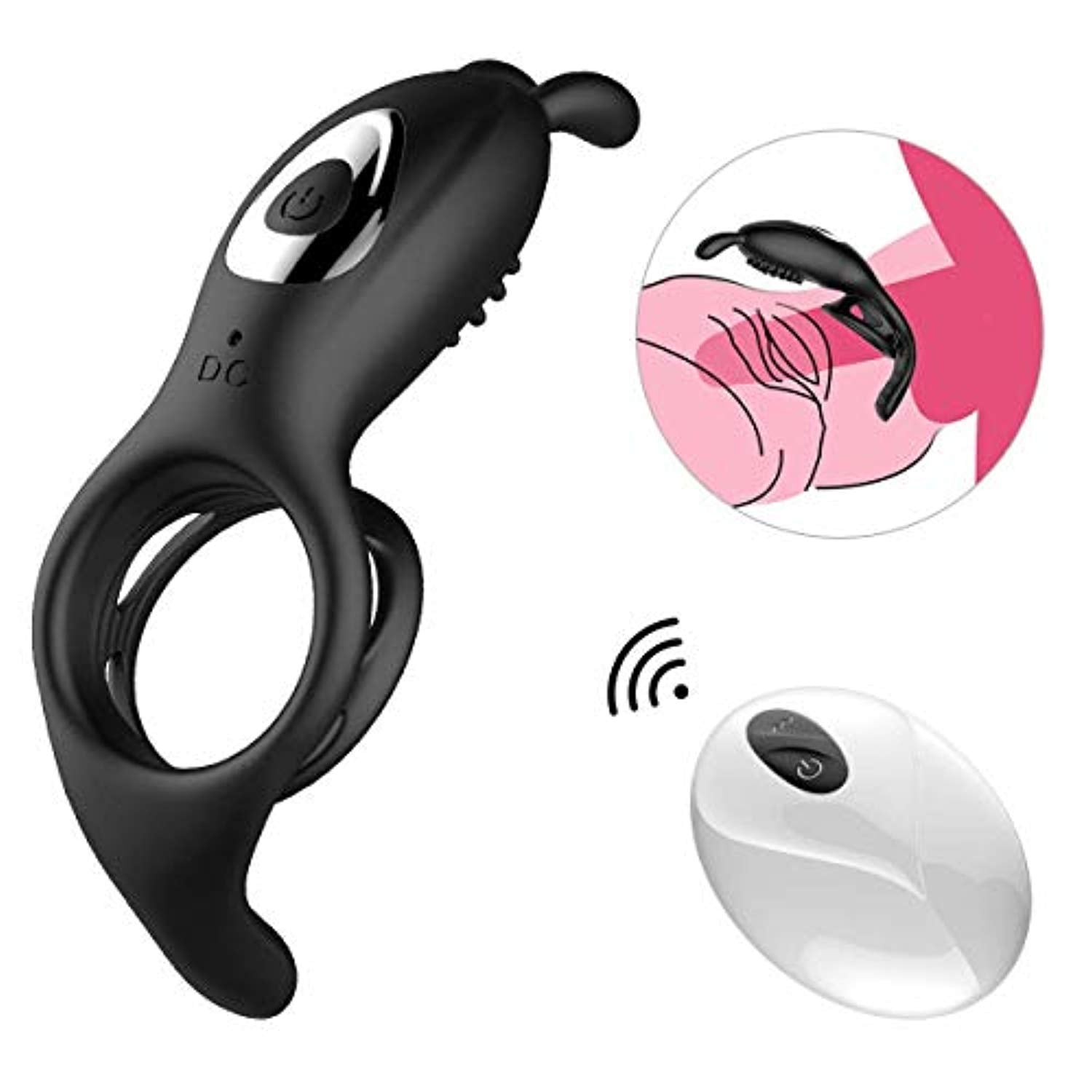 Penis Ring Rabbit Vibrator With Rabbit Ears Hand Held Massager - Adult Toys