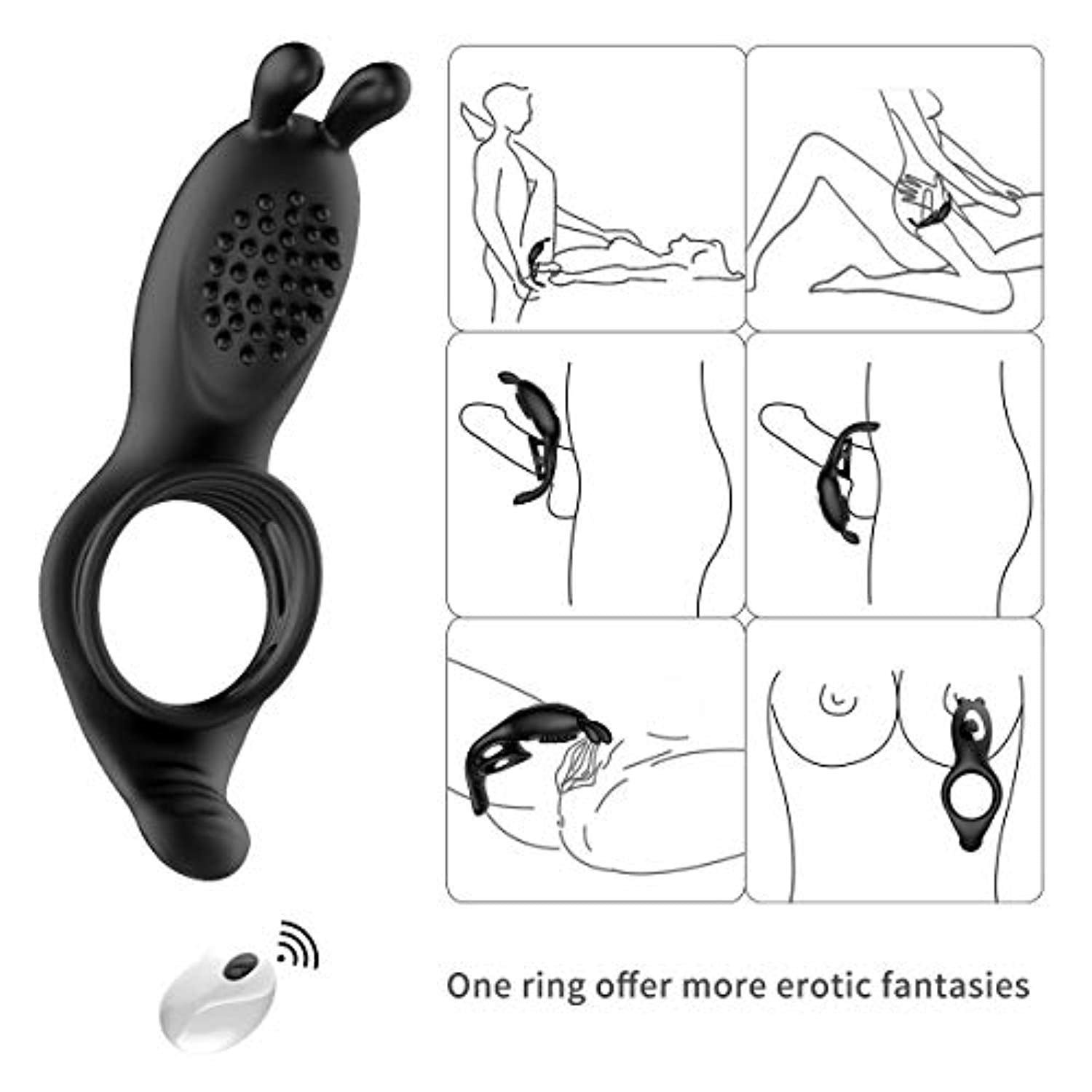 Penis Ring Rabbit Vibrator With Rabbit Ears Hand Held Massager - Adult Toys