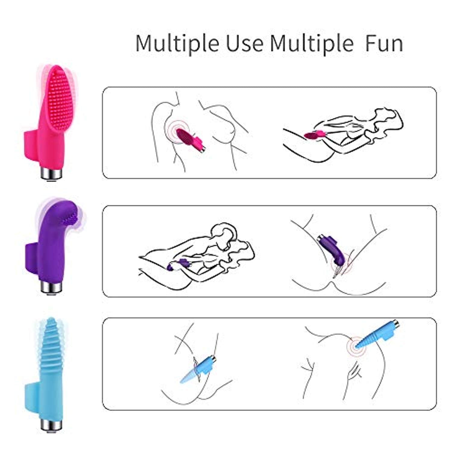 Bullet Vibrator with 3 Silicone Finger Sleeves - Adult Toys