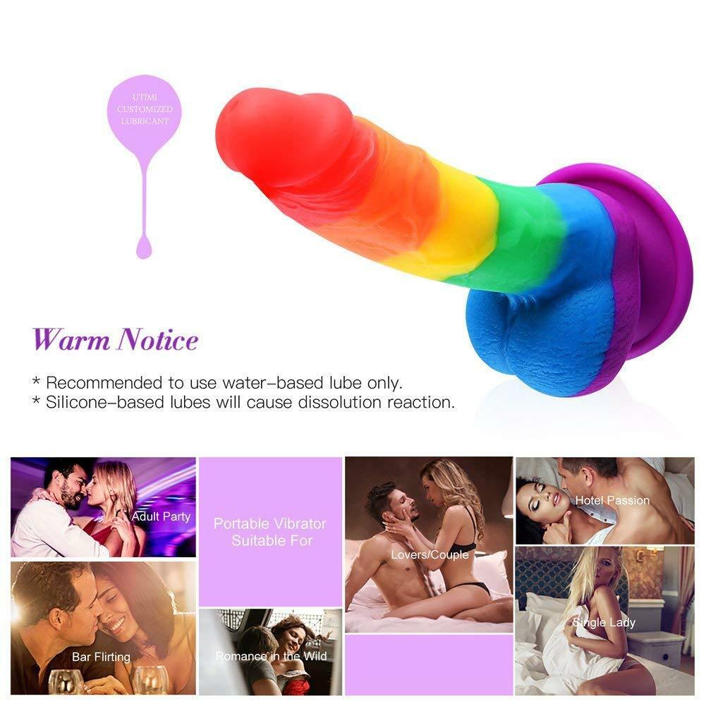 Rainbow Realistic Dildo Suction Cup G-spot Simulator Handheld Massager - Adult Toys