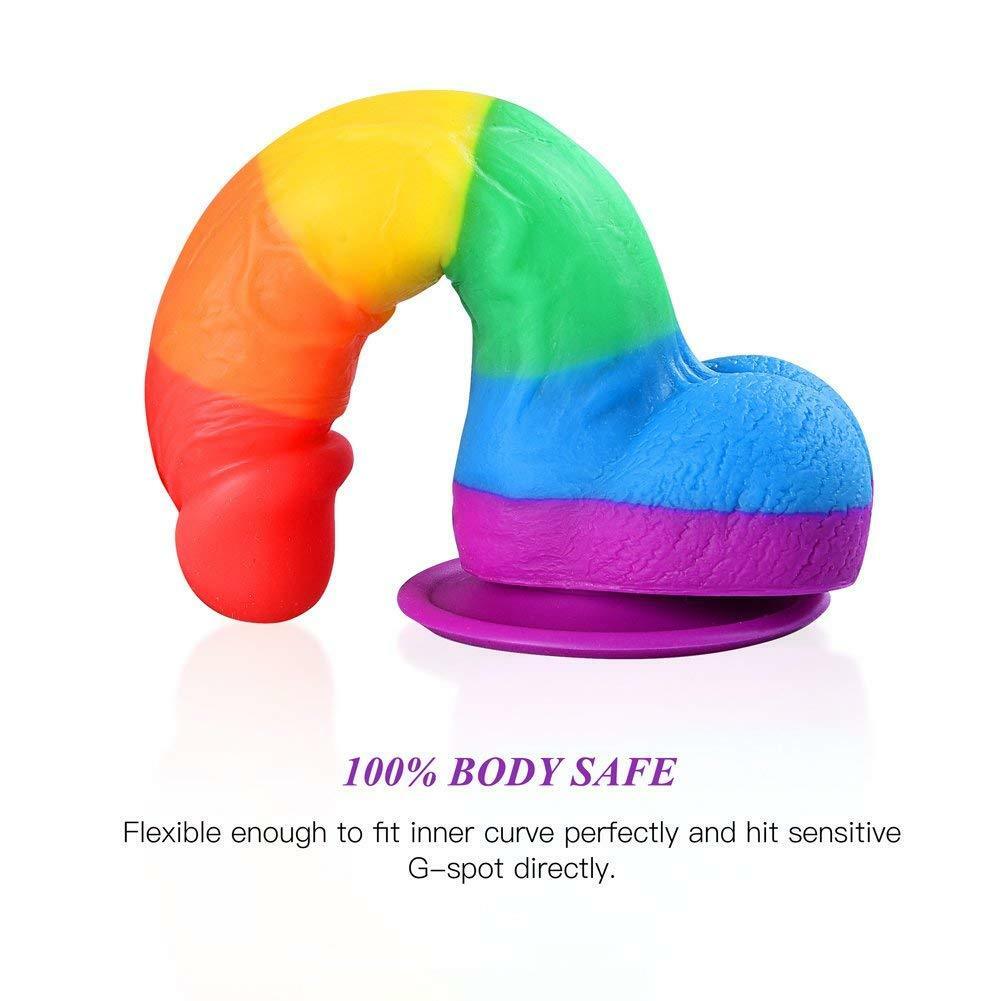 Rainbow Realistic Dildo Suction Cup G-spot Simulator Handheld Massager - Adult Toys