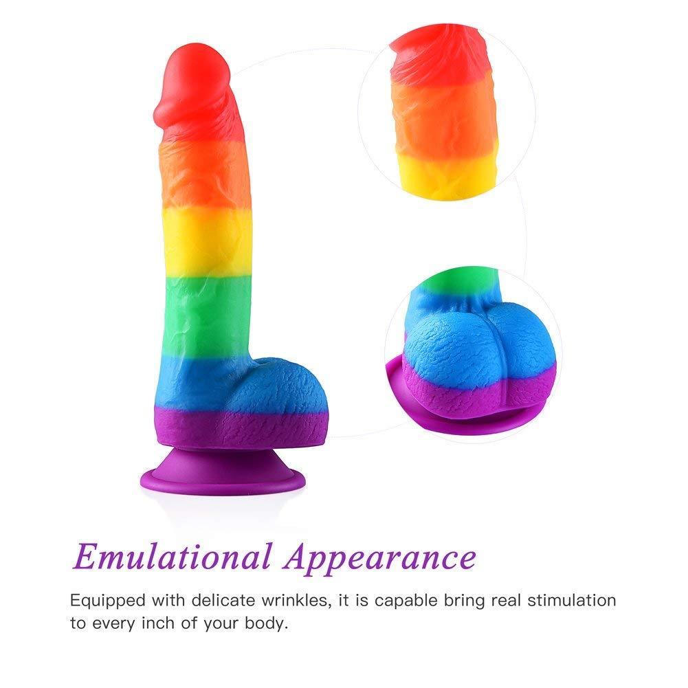 Rainbow Realistic Dildo Suction Cup G-spot Simulator Handheld Massager - Adult Toys
