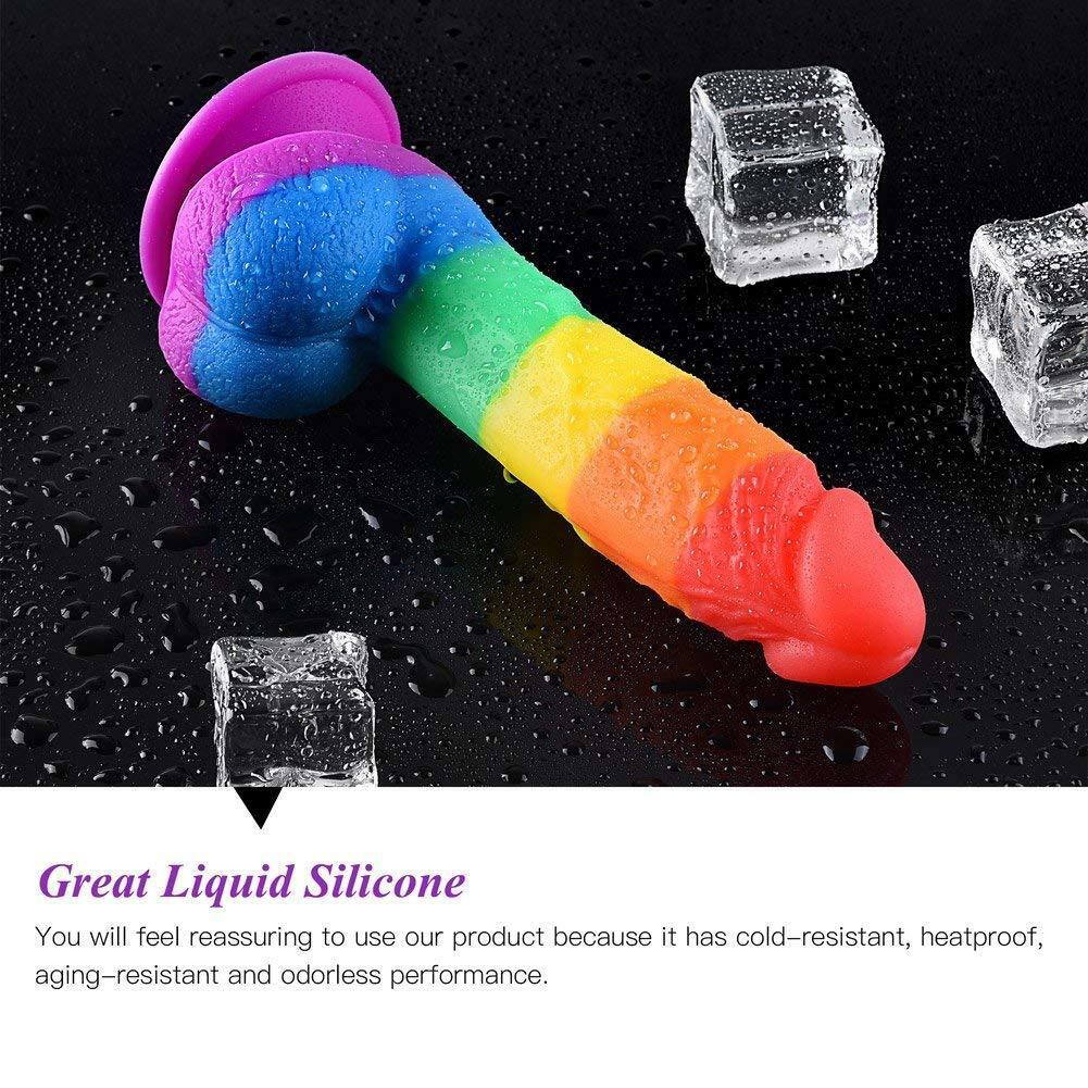 Rainbow Realistic Dildo Suction Cup G-spot Simulator Handheld Massager - Adult Toys