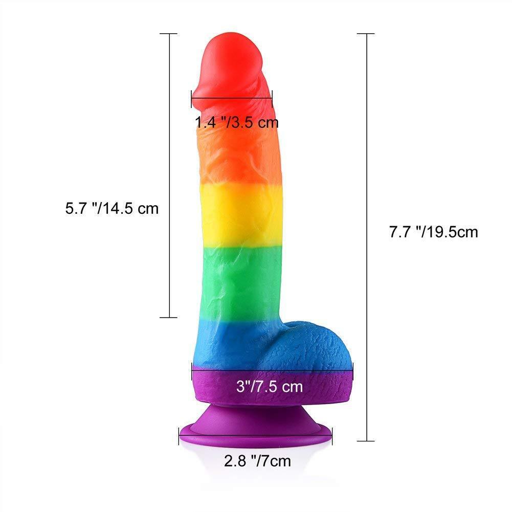 Rainbow Realistic Dildo Suction Cup G-spot Simulator Handheld Massager - Adult Toys