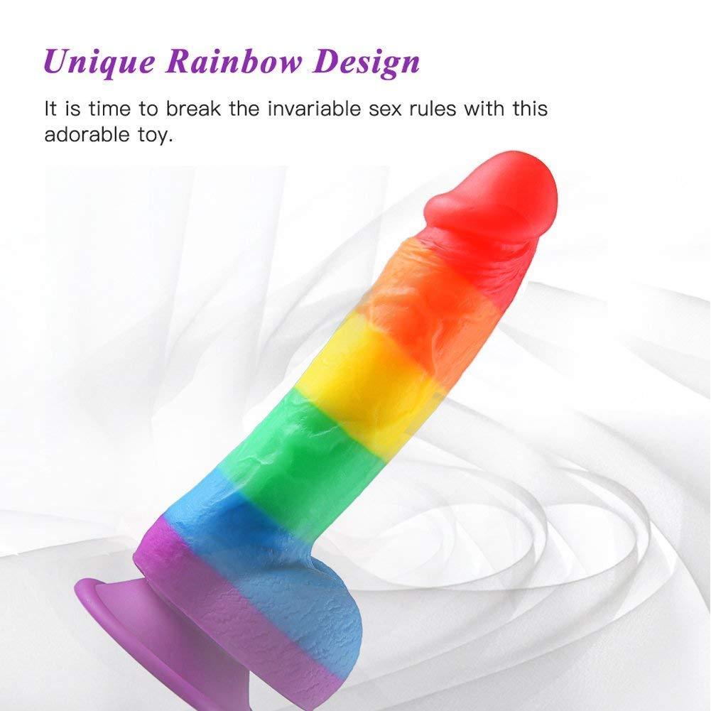 Rainbow Realistic Dildo Suction Cup G-spot Simulator Handheld Massager - Adult Toys