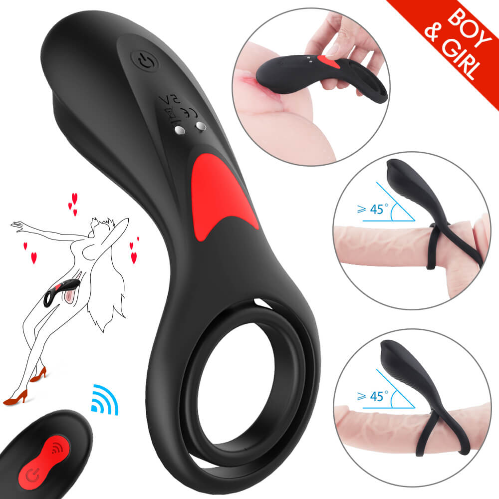 3in1 Double Loops Multiple Vibrating Cock Ring Handheld Massager - Adult Toys