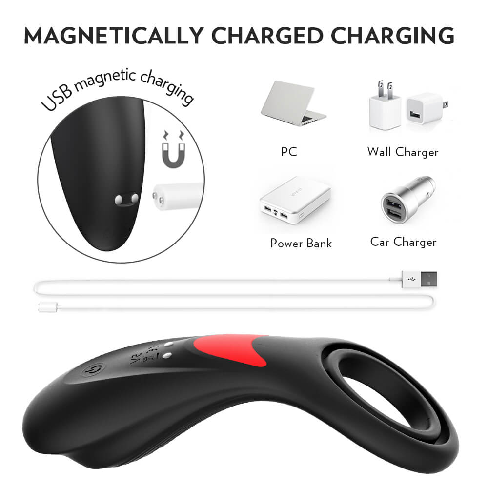 3in1 Double Loops Multiple Vibrating Cock Ring Handheld Massager - Adult Toys