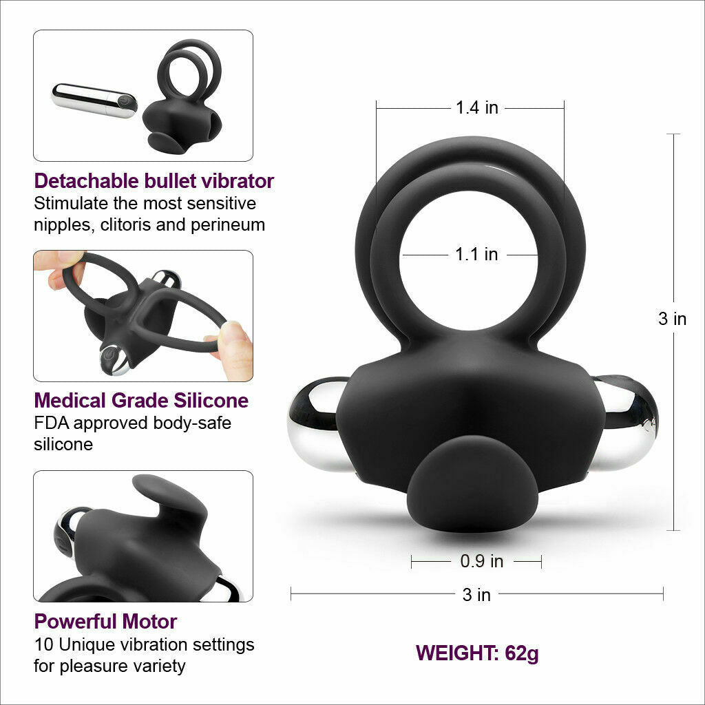 Remote Control Multi-speed Dual Vibrating Cock Ring Vibrator For Men - Adult Toys