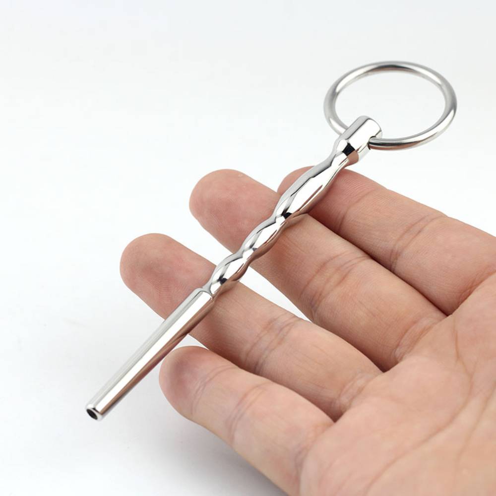 Stainless Steel Cum Through Penis Urethral Plug With A Glans Ring
