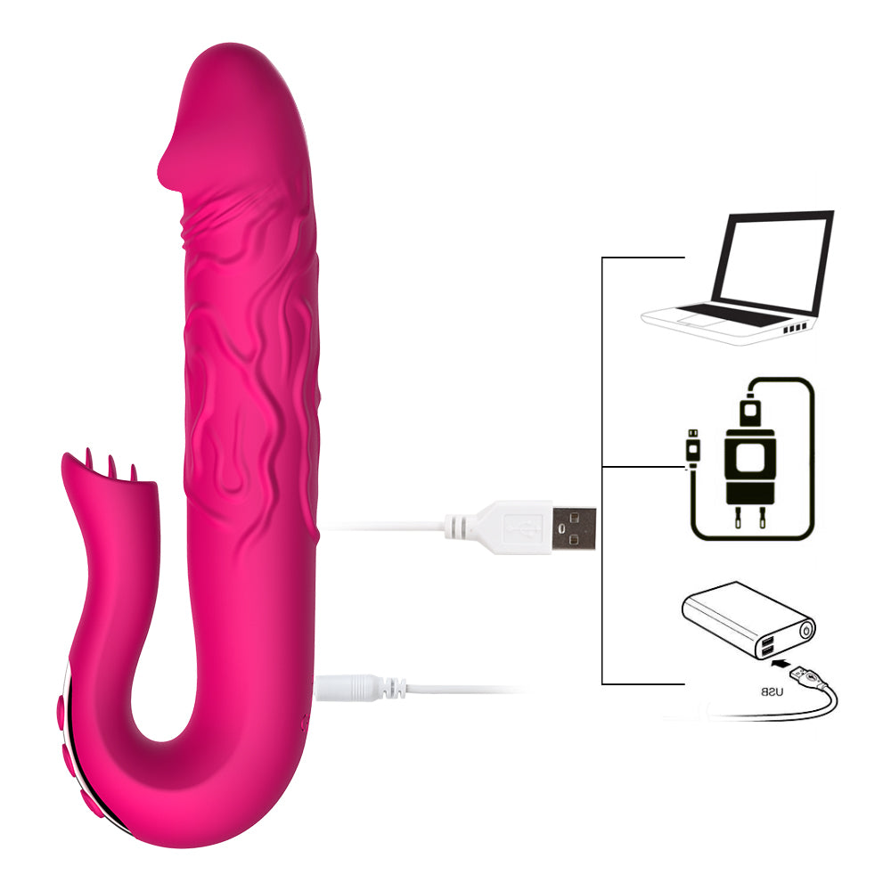 Telescopic Rotation Dildo G-spot Clitoris Sucker Vibrator - Adult Toys