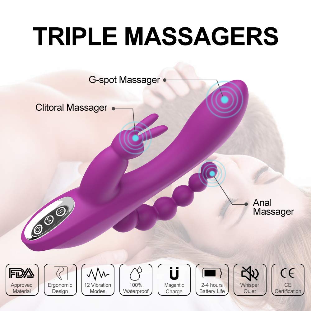 3In1 Massaging AV Wand Rabbit Vibrator With 6 Beads Female Toy - Adult Toys