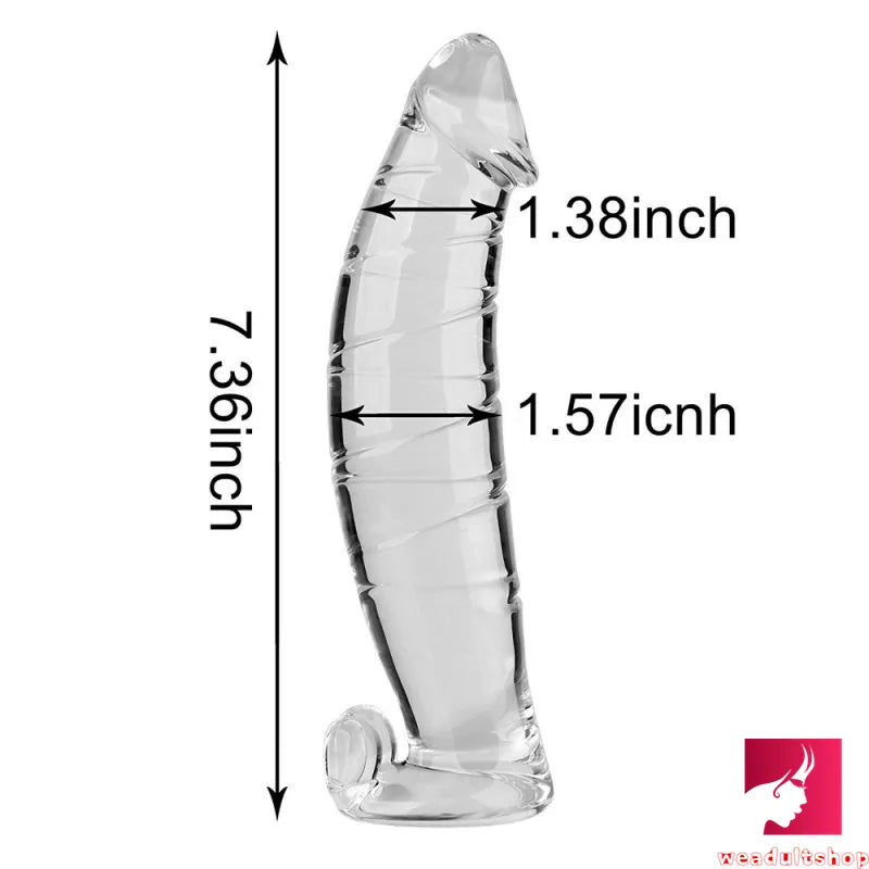 7.36in Thick Glass Dildo With Sucker For Men Anal Masturbation