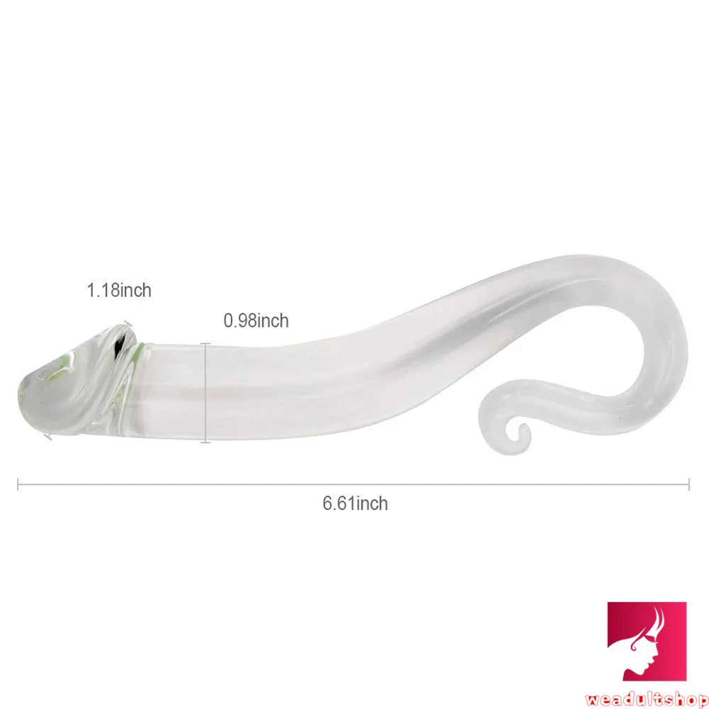 6.61in Glass Penis Dildo With Anal Hook For Women Fucking