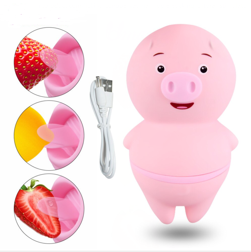 LILO Tongue Licking Pig Design Silicone Quiet Vibrator Weadultshop