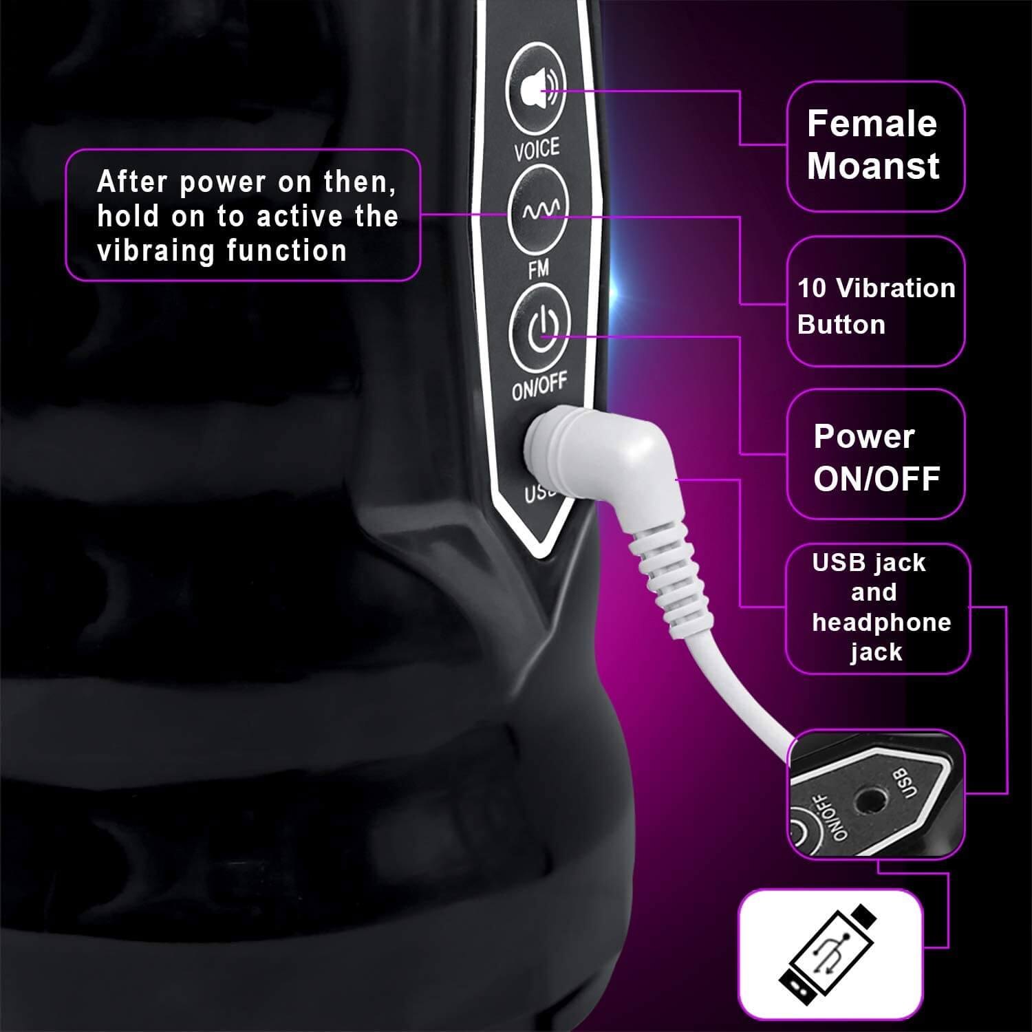 Male Masturbator Electronic Voice Oral Pocket Pussy - Adult Toys