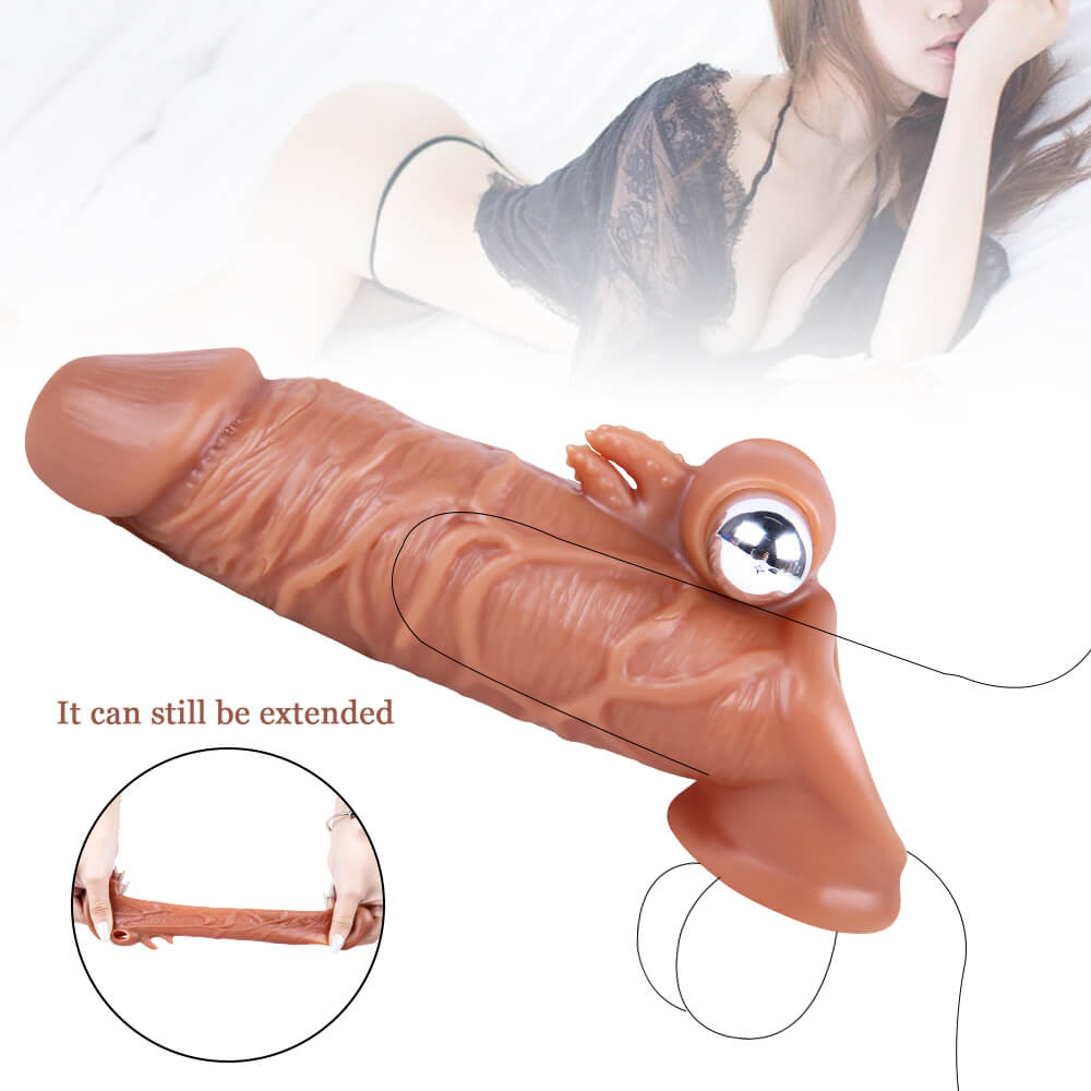 6.69in Realistic Cock Extender Sleeve Vibrating TPE Sex Toy For Men