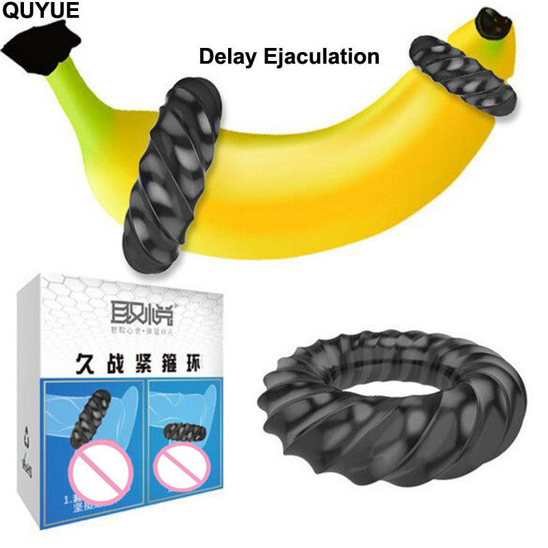 QUYUE 3D Spiral Penis Trainer Delay Ejaculation Tight Cock Ring - Adult Toys