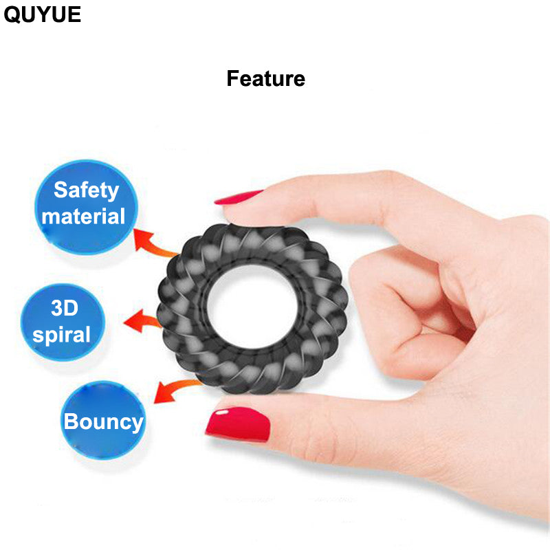 QUYUE 3D Spiral Penis Trainer Delay Ejaculation Tight Cock Ring - Adult Toys