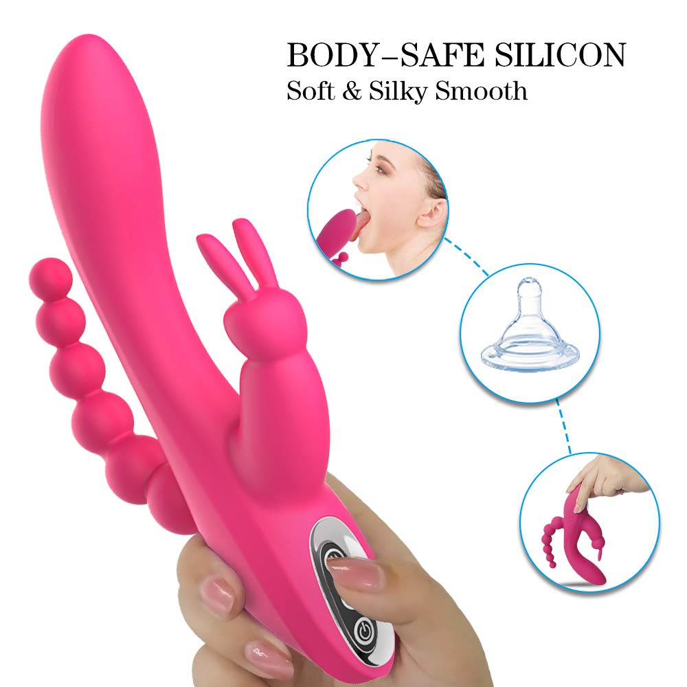 3In1 Massaging AV Wand Rabbit Vibrator With 6 Beads Female Toy - Adult Toys