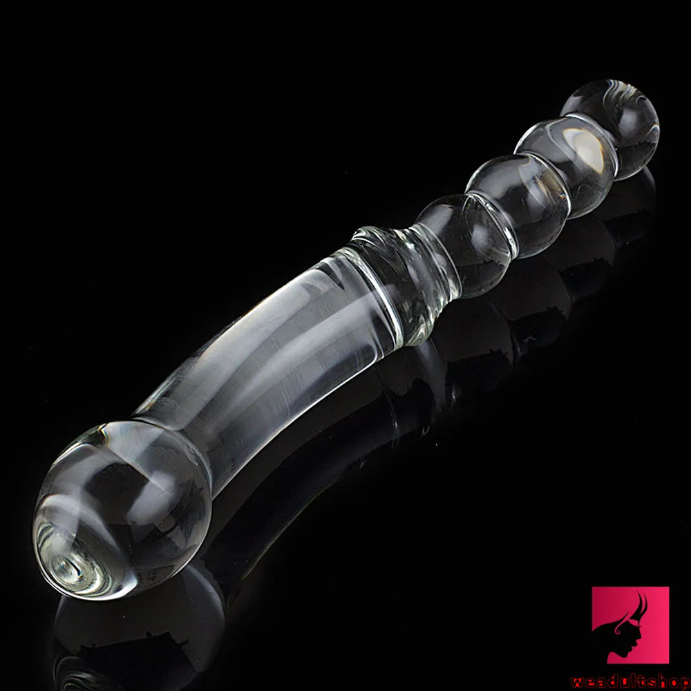 10.43in Large Long See Through Glass Dildo With Anal Beads