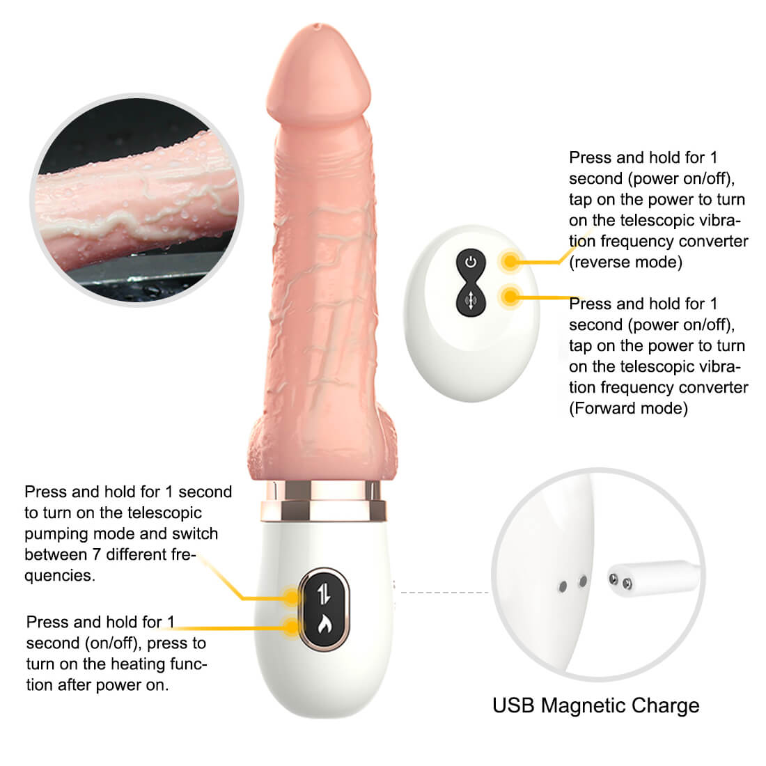 Realistic Vibration Dildo Heating Telescopic Dildo Gun Automatic Sex Machine - Adult Toys