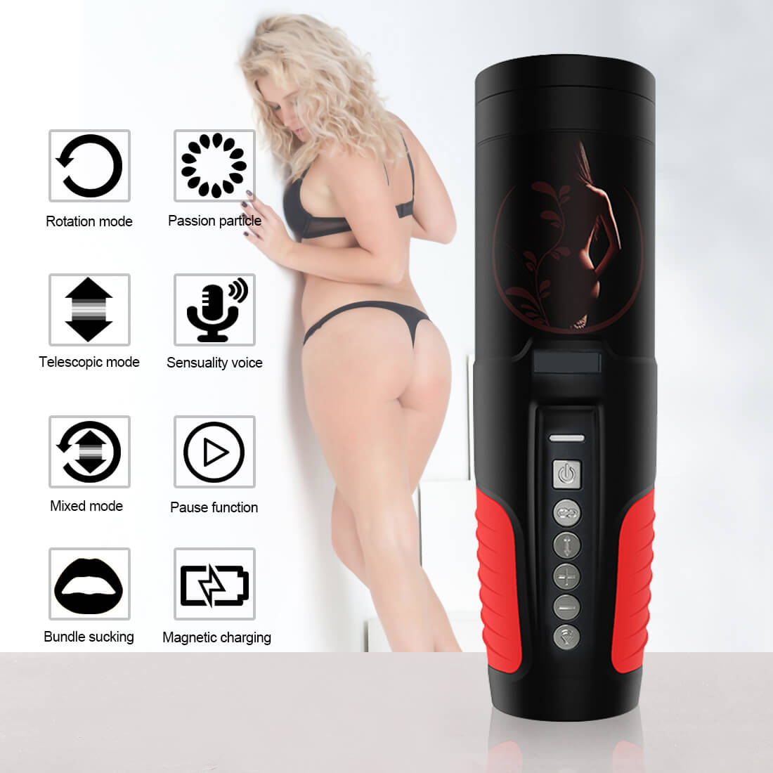 Auto Rotation 10 Sounds Vaginal Suction Cup Rechargeable Male Masturbator - Adult Toys