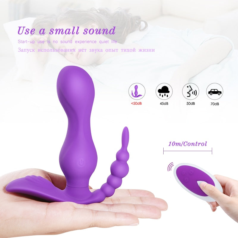Double-headed Silicone Pull Beads Wireless Remote Control Vibrator Weadultshop