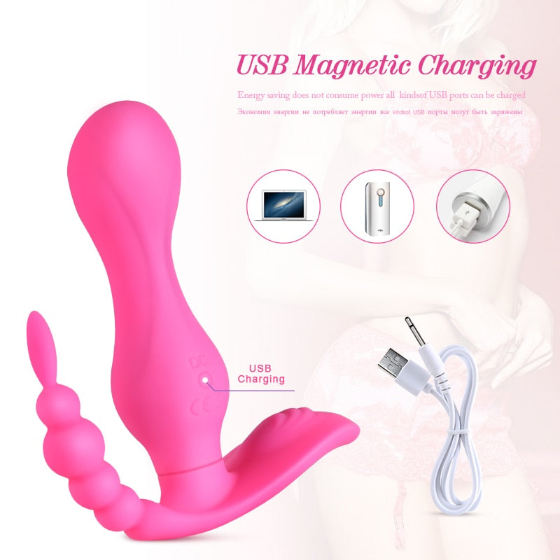 Double-headed Silicone Pull Beads Wireless Remote Control Vibrator Weadultshop