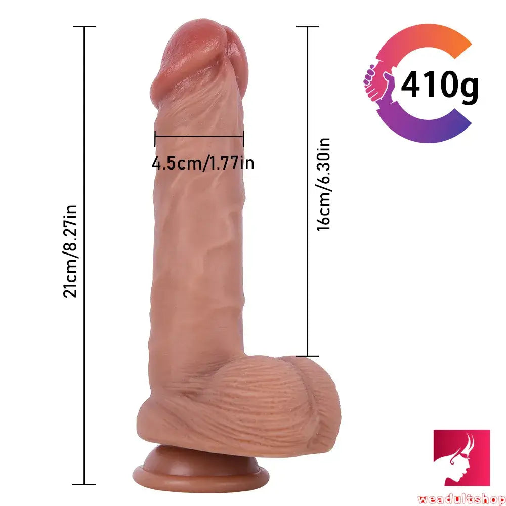 8.27in Real Feeling Dual Density Uncut Dildo With Moving Foreskin