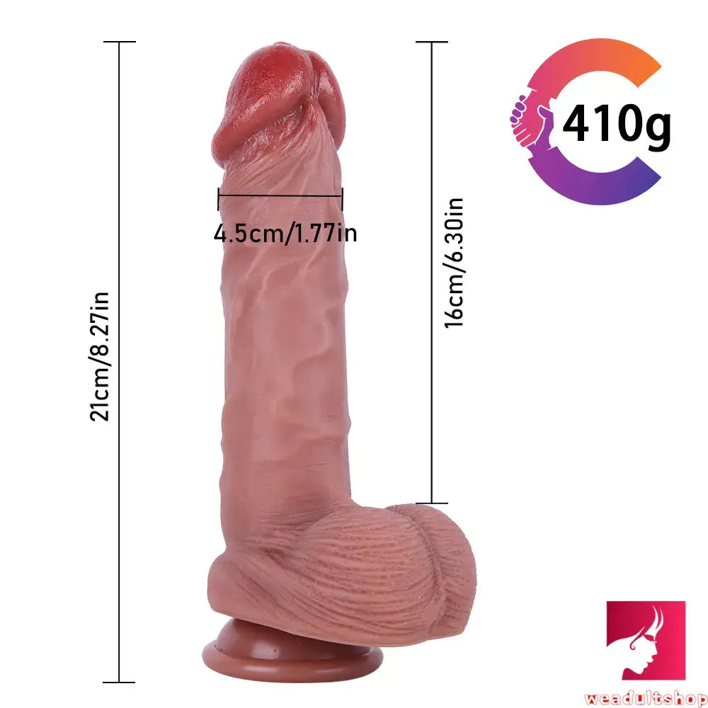 8.27in Real Feeling Dual Density Uncut Dildo With Moving Foreskin