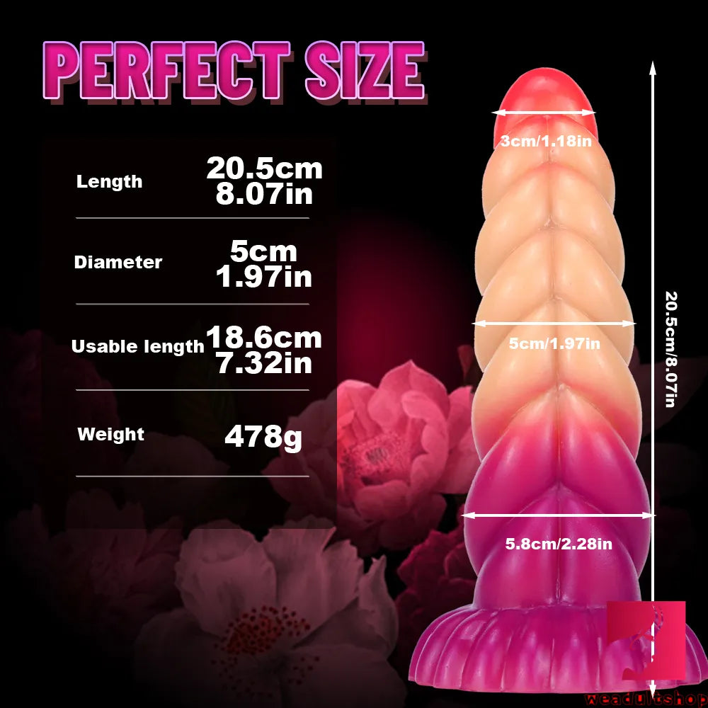 8.07in Ombre Spiral Dildo With Pink Tender Glans For Fucking