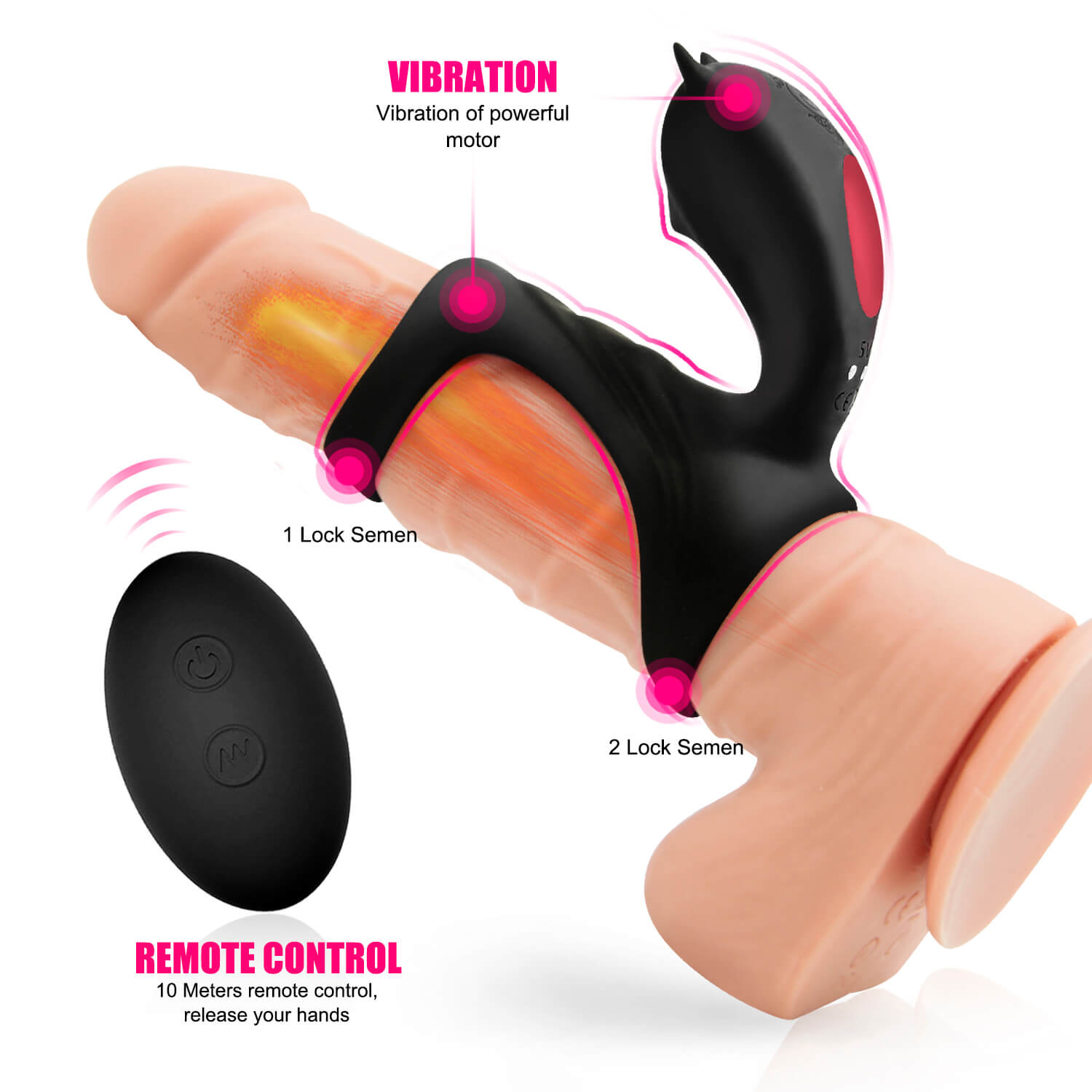 9 Vibration Modes Dual Loops Cock Ring Portable Electric Massage Toy - Adult Toys