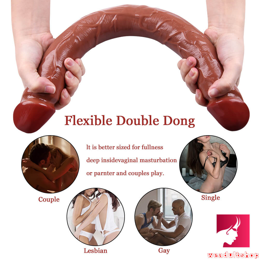 18.11in Long Skinny Dildo Smooth Double Soft Silicone Kiss Sex Toy weadultshop