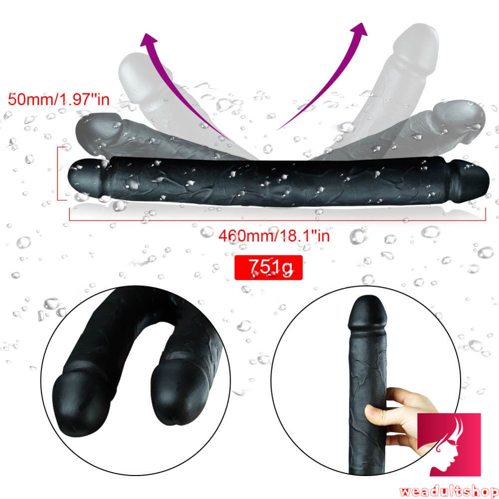 18.11in Long Skinny Dildo Smooth Double Soft Silicone Kiss Sex Toy weadultshop