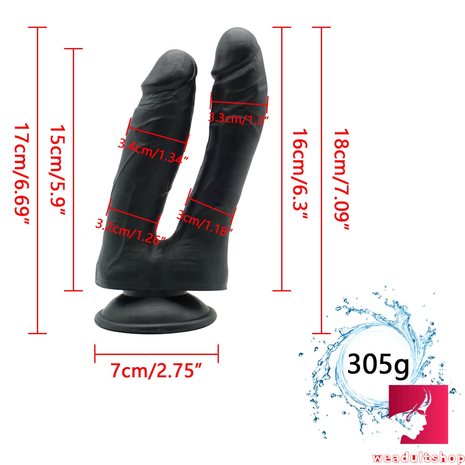 7.1in Double Headed Black Dildo With Sucker Anal Sex Toy For Women Weadultshop