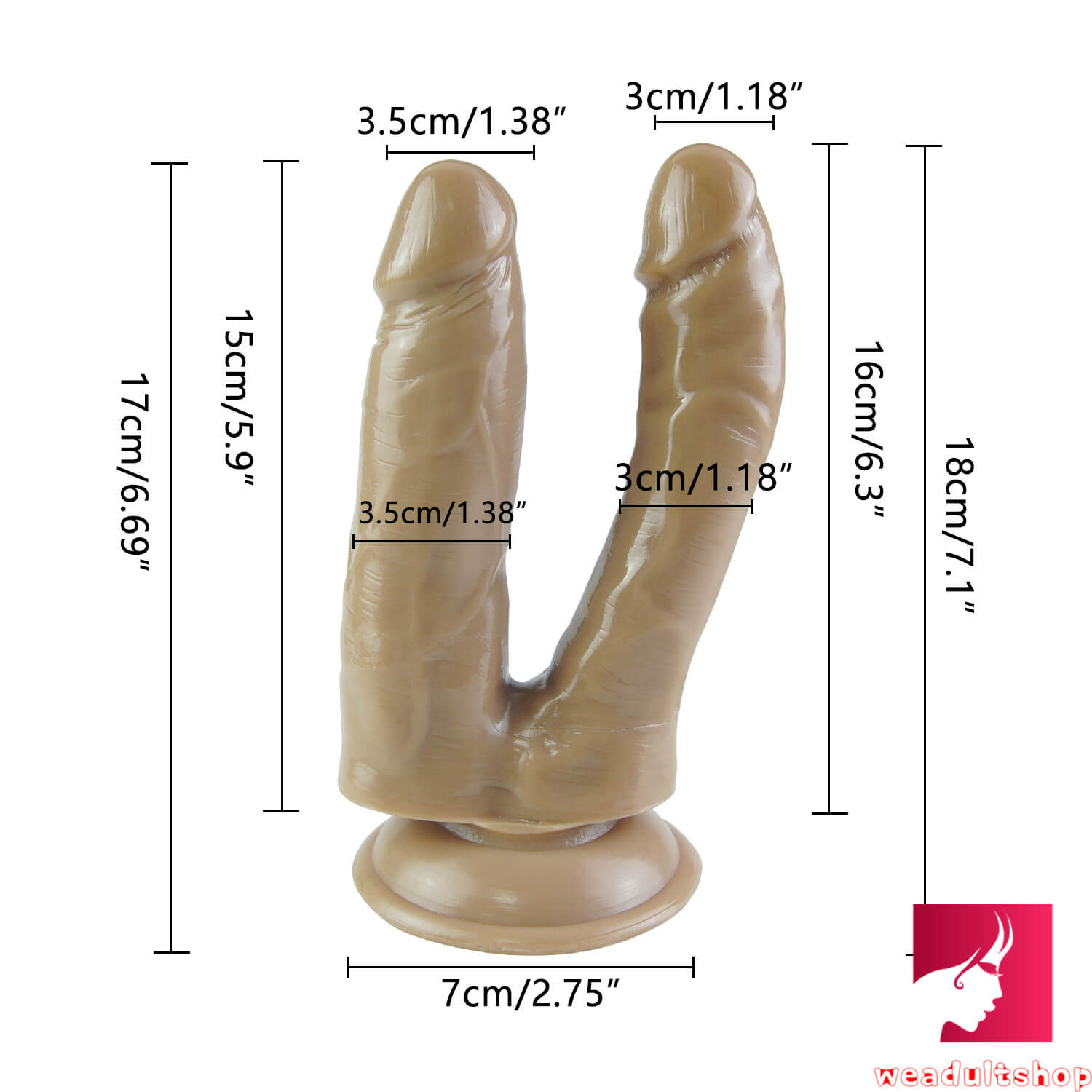 7.1in Double Headed Black Dildo With Sucker Anal Sex Toy For Women Weadultshop