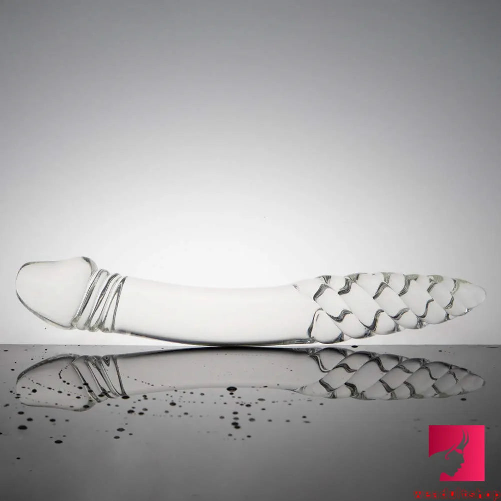 8.85in Big Premium Glass Dual Sided Dildo With Spiral Anal Bead