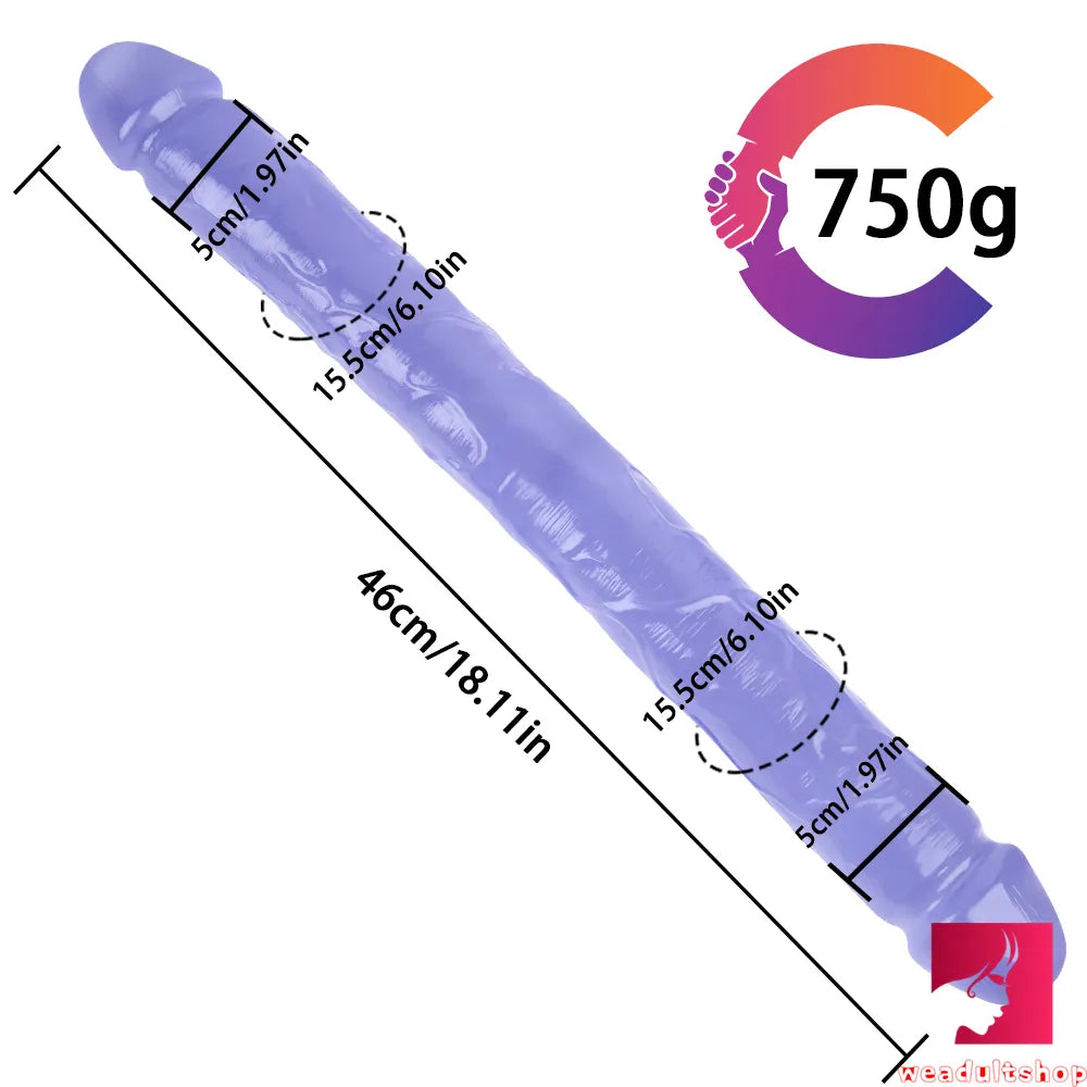 18.11in Long Skinny Dildo Smooth Double Soft Silicone Kiss Sex Toy weadultshop