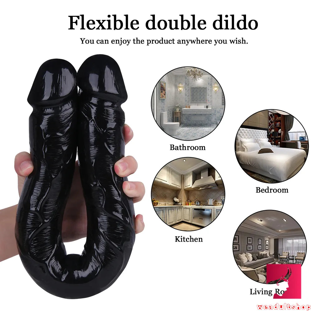 18.11in Long Skinny Dildo Smooth Double Soft Silicone Kiss Sex Toy weadultshop