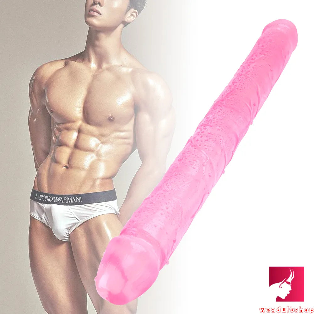 18.11in Long Skinny Dildo Smooth Double Soft Silicone Kiss Sex Toy weadultshop