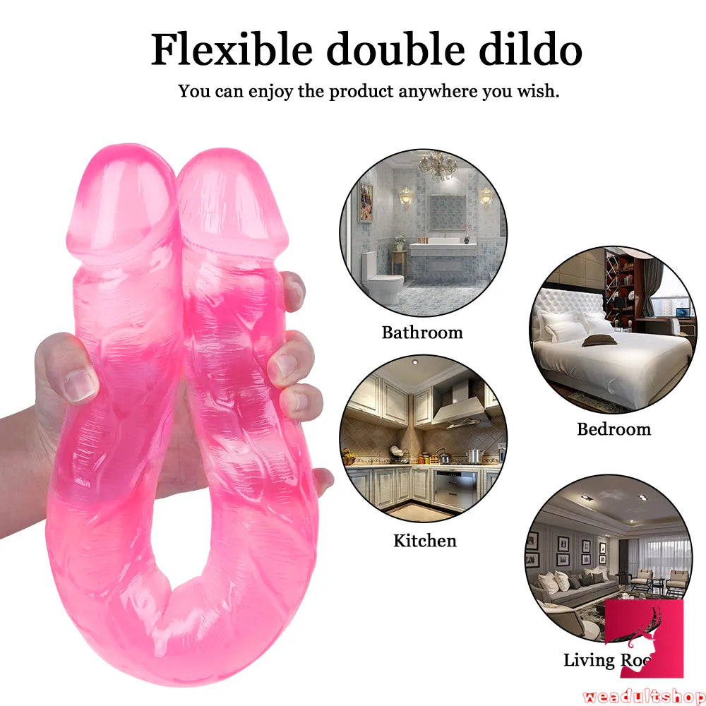 18.11in Long Skinny Dildo Smooth Double Soft Silicone Kiss Sex Toy weadultshop