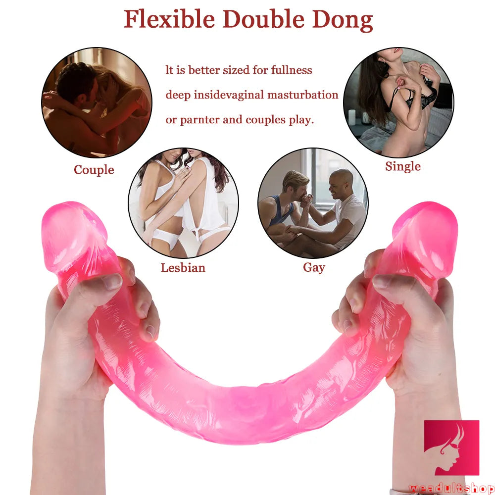 18.11in Long Skinny Dildo Smooth Double Soft Silicone Kiss Sex Toy weadultshop
