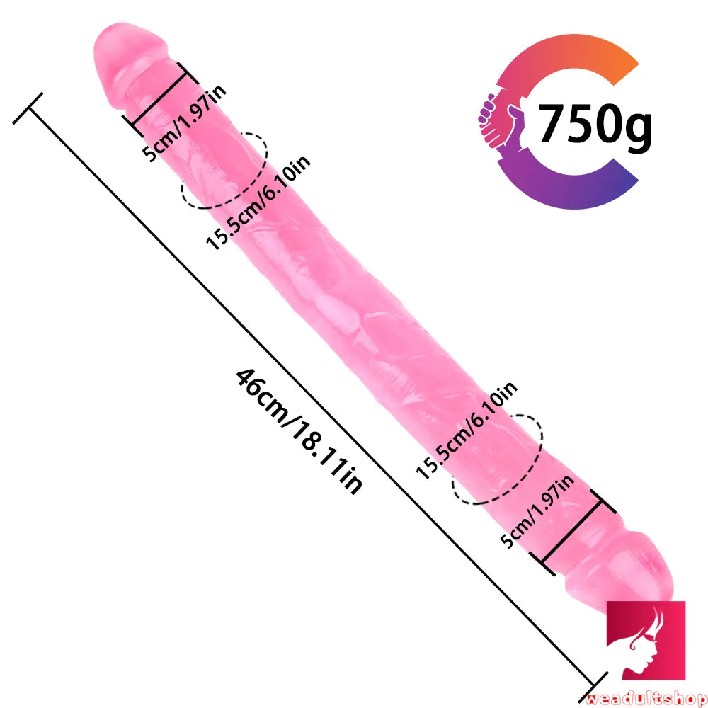 18.11in Long Skinny Dildo Smooth Double Soft Silicone Kiss Sex Toy weadultshop