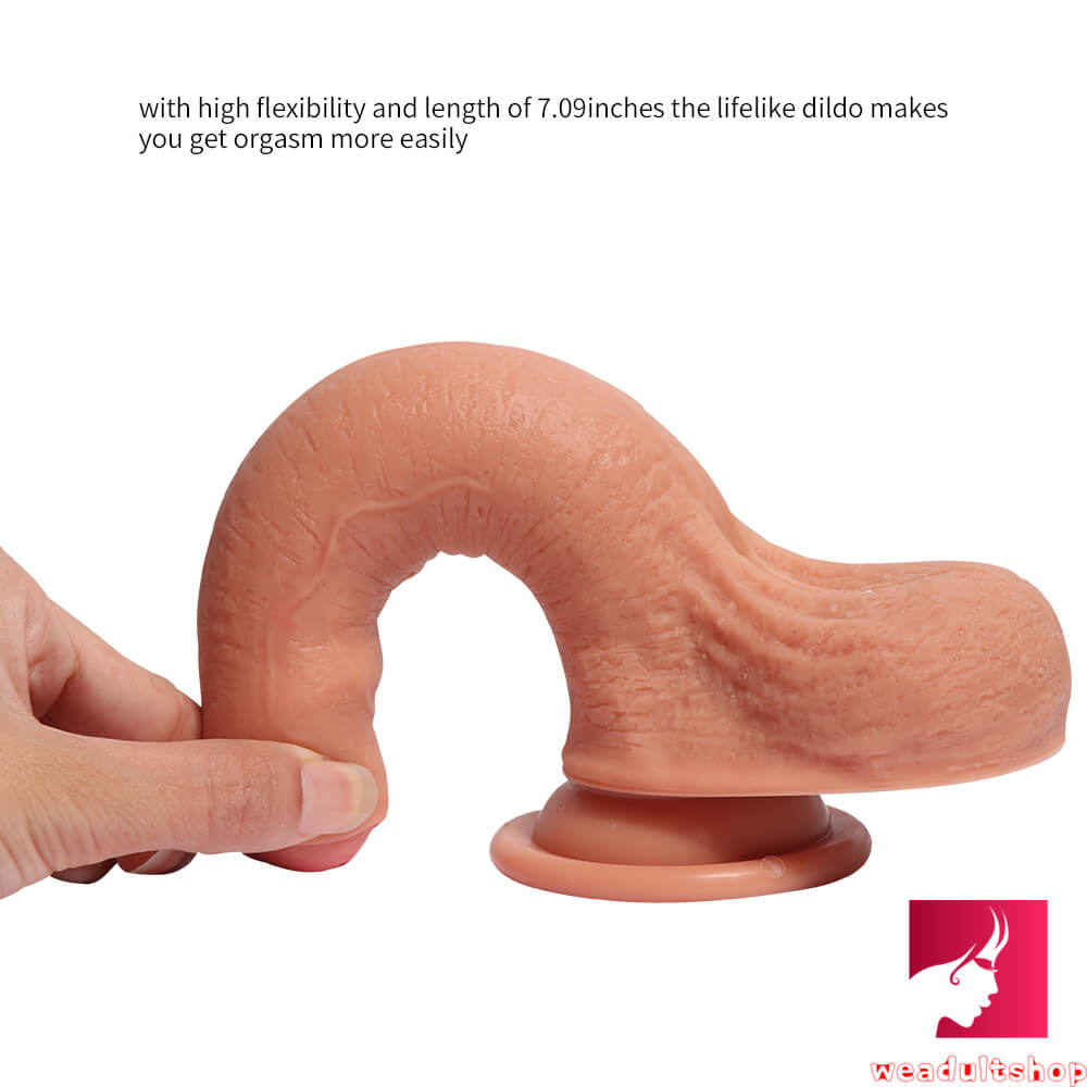 7.09in Realistic Uncut Dildo Double Layer Silicone Ultra Skin Dildo weadultshop