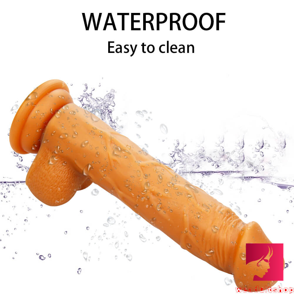 7.68in Gold Skin Liflike Elastic Mimic Human Penis Dildo For Adult