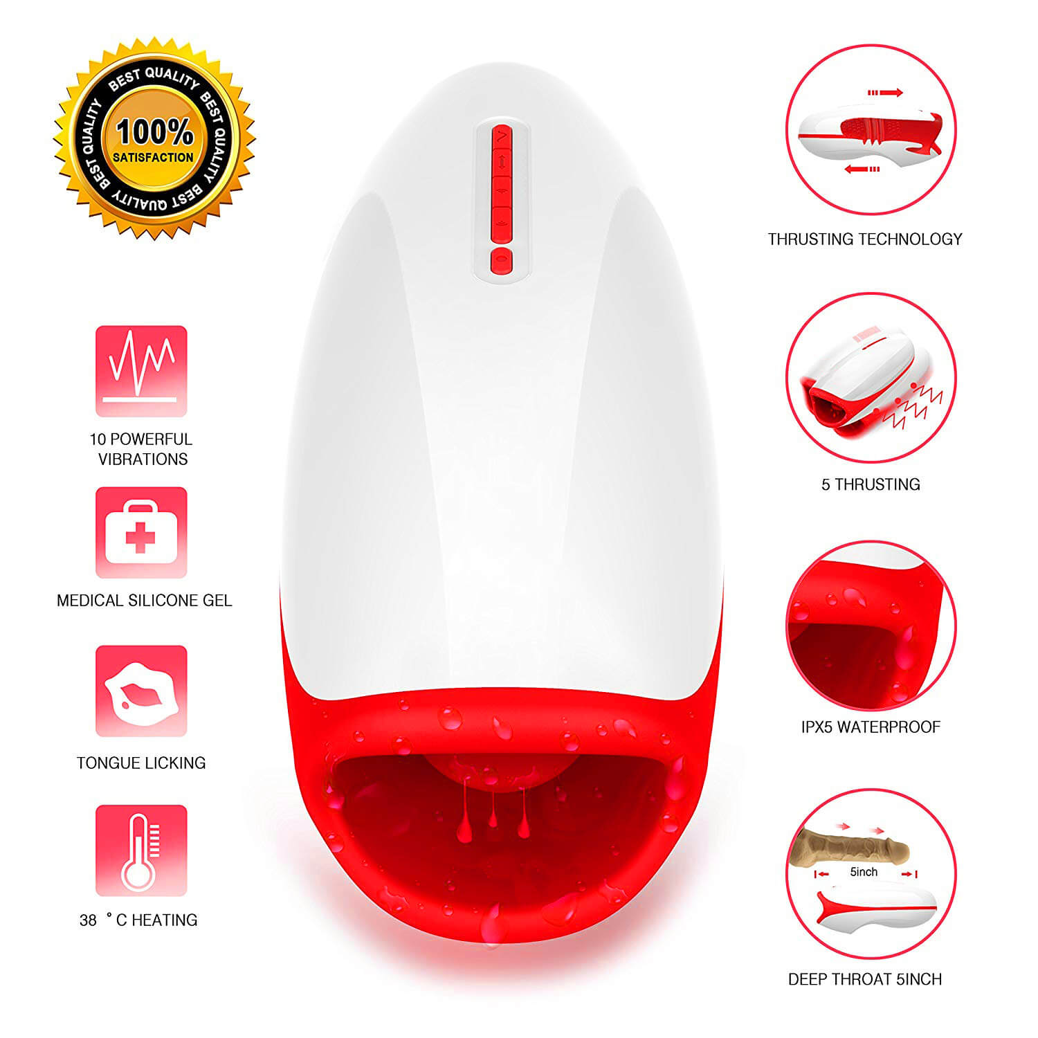 10 Powerful Vibrations Deep Throat Masturbator Smart Heating Waterproof Oral Cup - Adult Toys