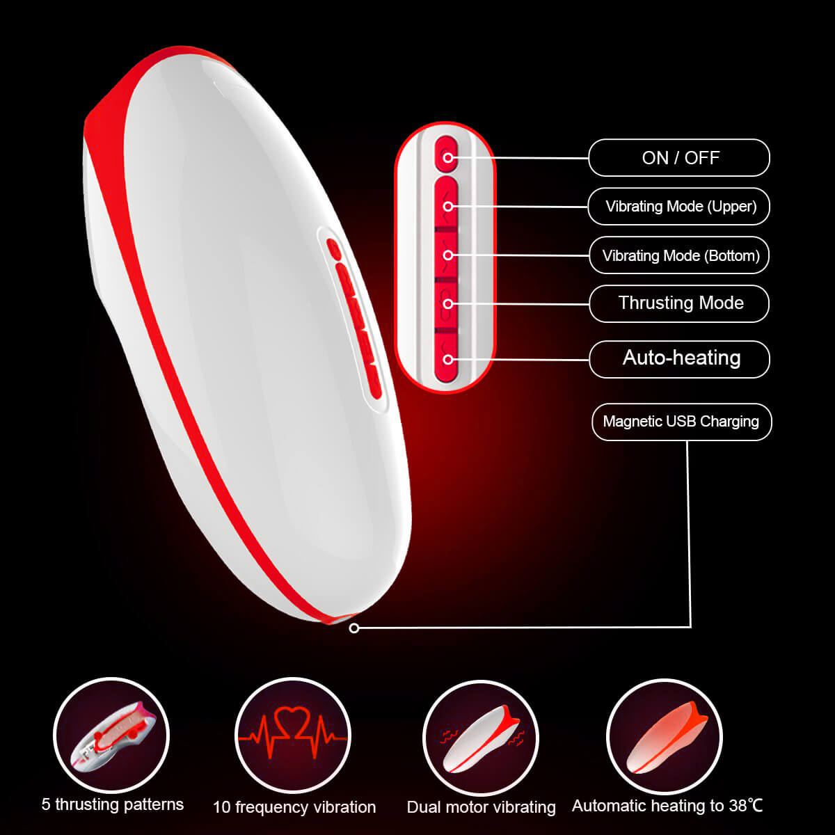 10 Powerful Vibrations Deep Throat Masturbator Smart Heating Waterproof Oral Cup - Adult Toys