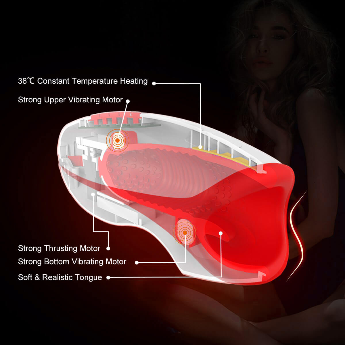 10 Powerful Vibrations Deep Throat Masturbator Smart Heating Waterproof Oral Cup - Adult Toys